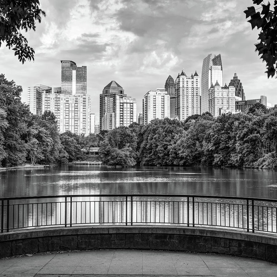 Atlanta Skyline Photograph - Atlanta Georgia Piedmont Park Skyline - Square Monochrome 1x1 by Gregory Ballos