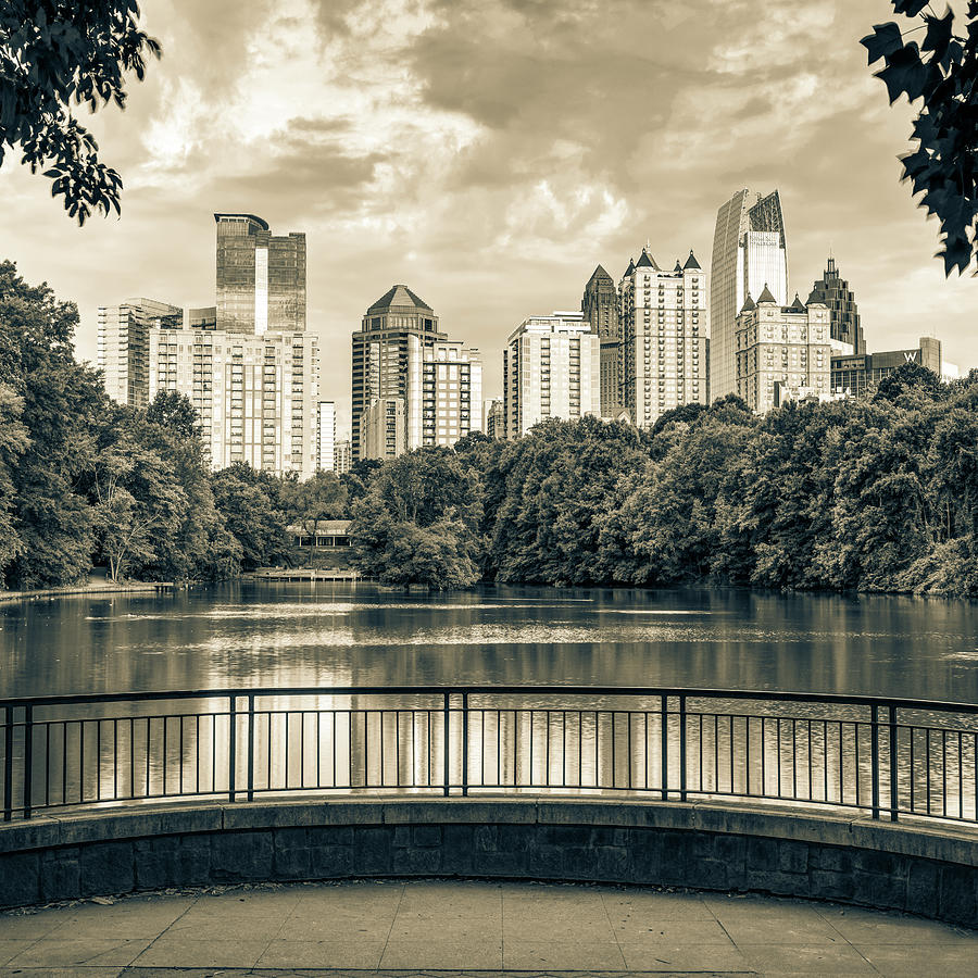 Atlanta Skyline Photograph - Atlanta Georgia Piedmont Park Skyline - Square Sepia 1x1 by Gregory Ballos