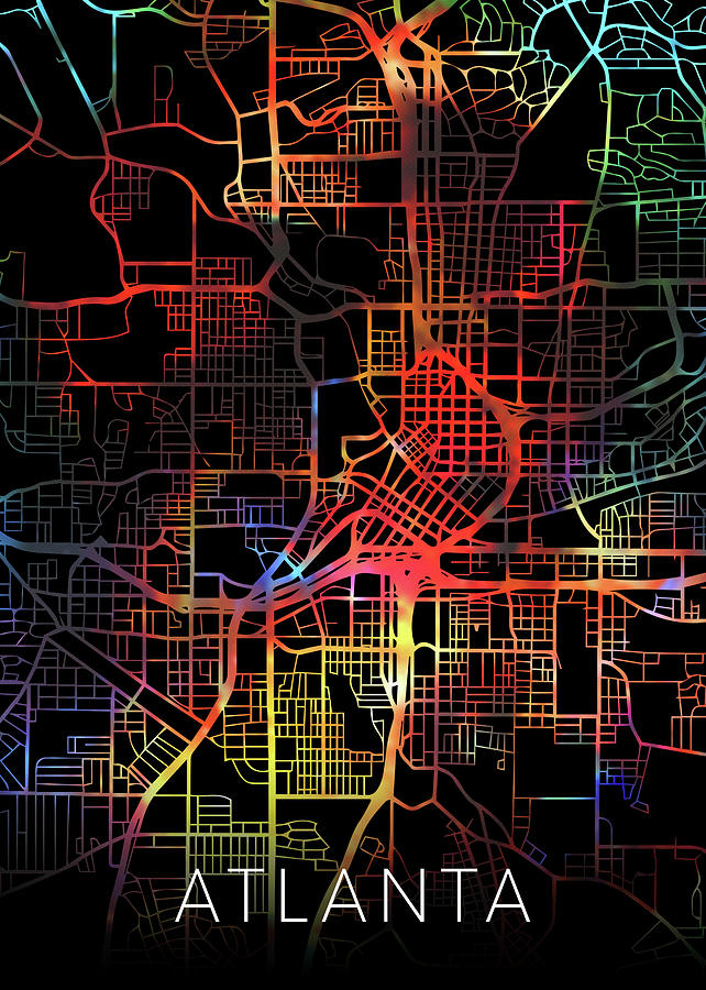 Atlanta Mixed Media - Atlanta Georgia Watercolor City Street Map Dark Mode by Design Turnpike