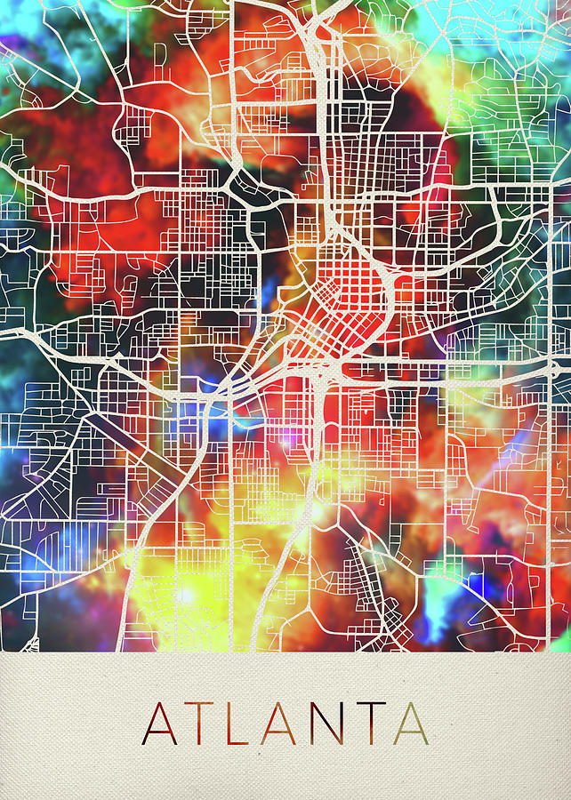 Atlanta Mixed Media - Atlanta Georgia Watercolor City Street Map by Design Turnpike
