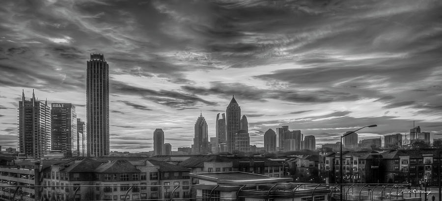Atlanta Midtown Sunrise Aglow B W Atlantic Station The Commons Art Photograph by Reid Callaway