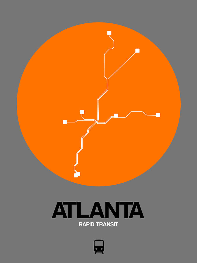 Atlanta Digital Art - Atlanta Orange Subway Map by Naxart Studio