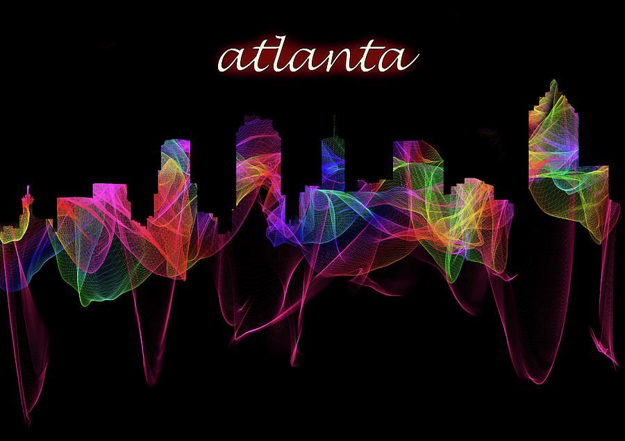 Atlanta Skyline Art with Script Digital Art by Debra and Dave Vanderlaan