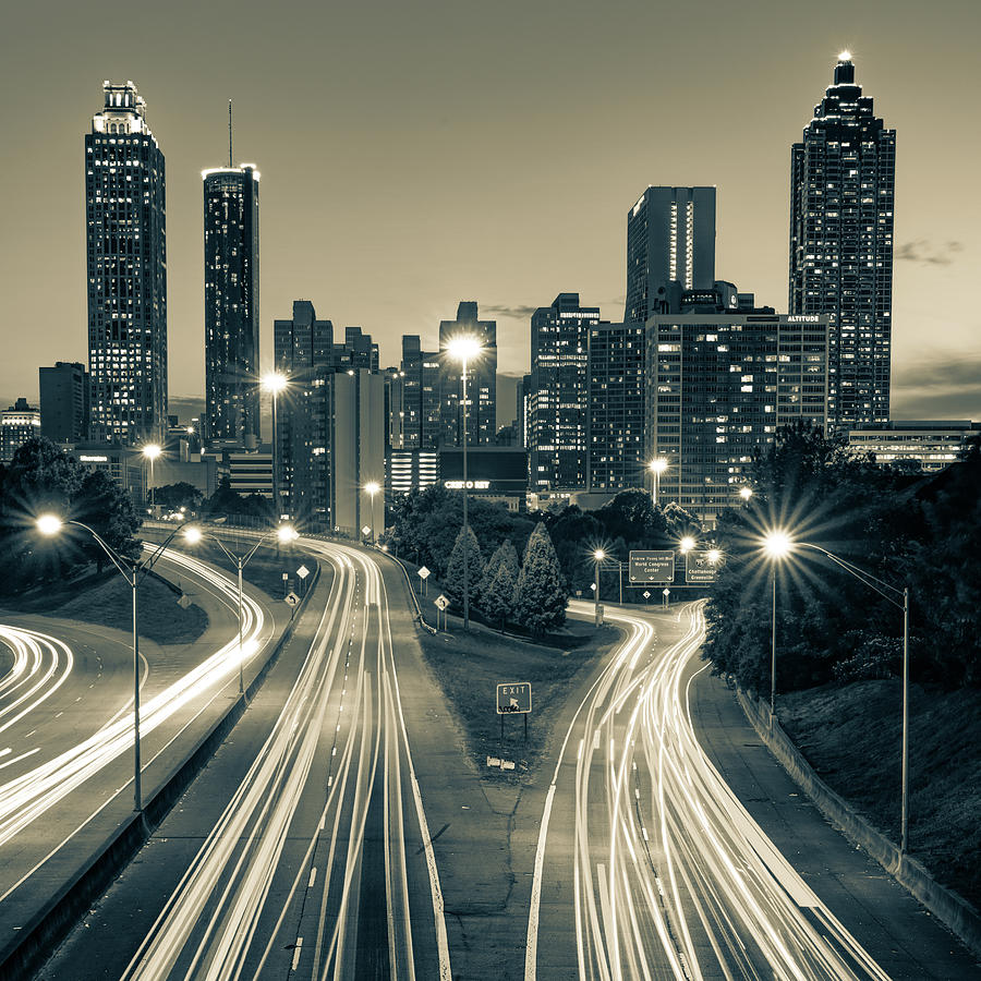 Atlanta Skyline From Jackson Street Bridge - Sepia 1x1 Photograph by Gregory Ballos