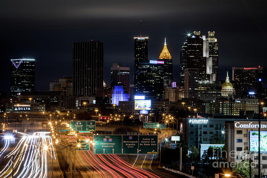 Atlanta Skyline from the South at Night 1 Photograph by Sanjeev Singhal
