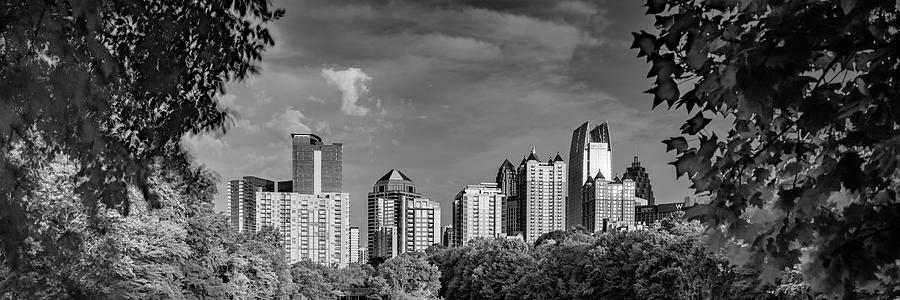 Atlanta Skyline Photograph - Atlanta Skyline Monochrome Panorama Through the Trees by Gregory Ballos