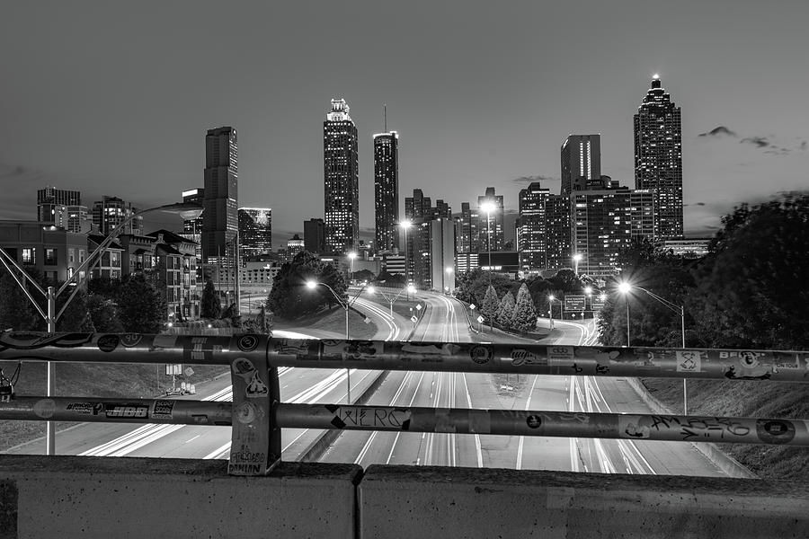 Atlanta Skyline over Jackson Street Bridge - Monochrome Photograph by ...