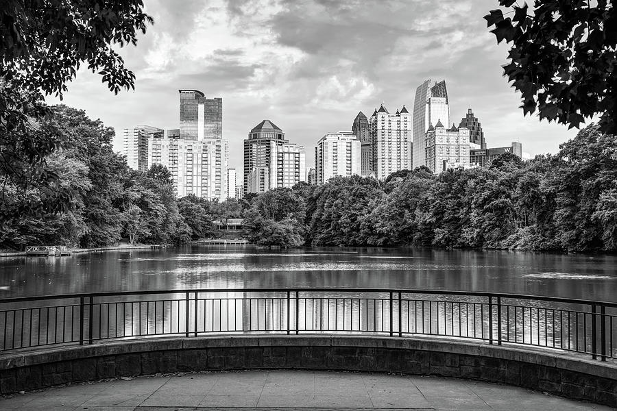 Atlanta Skyline Over Lake Clara Meer in Piedmont Park - Monochrome Edition Photograph by Gregory Ballos