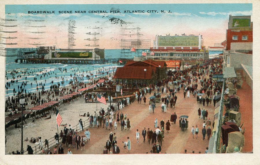Atlantic City, New Jersey 1929, Broadwalk Scene near central pier ...