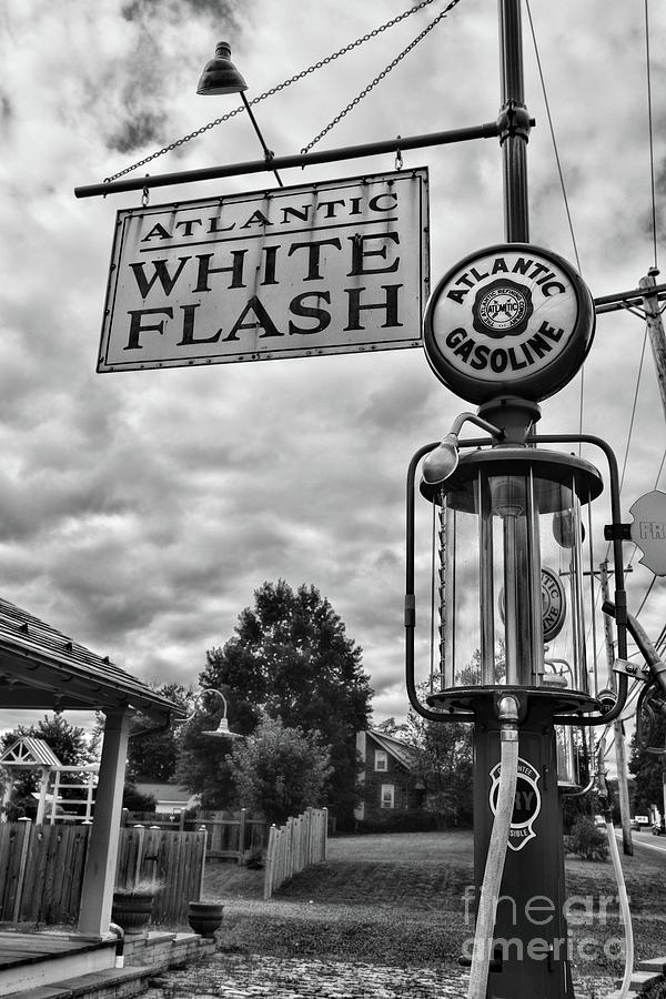 Black And White Photograph - Atlantic Gasoline Visible Gas Pump black and white by Paul Ward