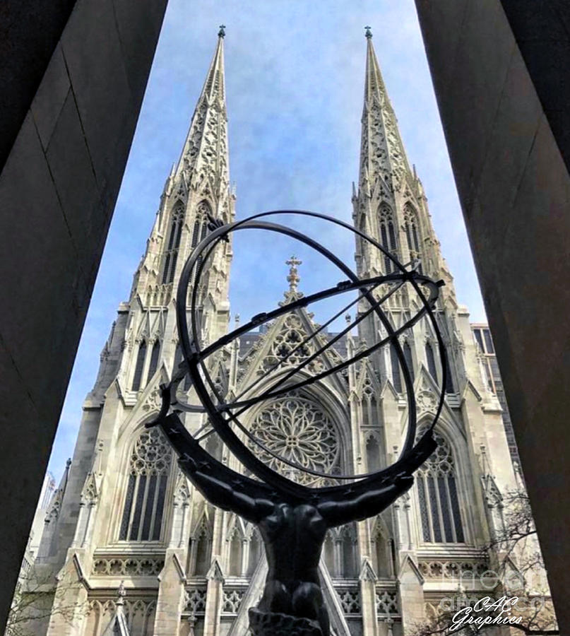 Atlas Statue and St Patricks Photograph by CAC Graphics