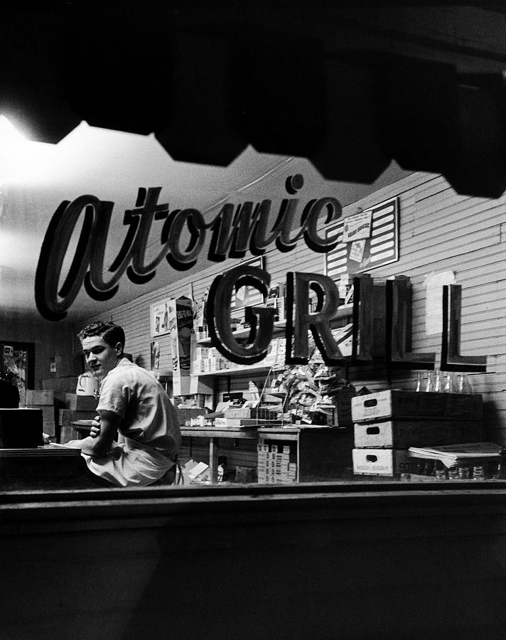 Sign Photograph - Atomic Grill by Ralph Crane