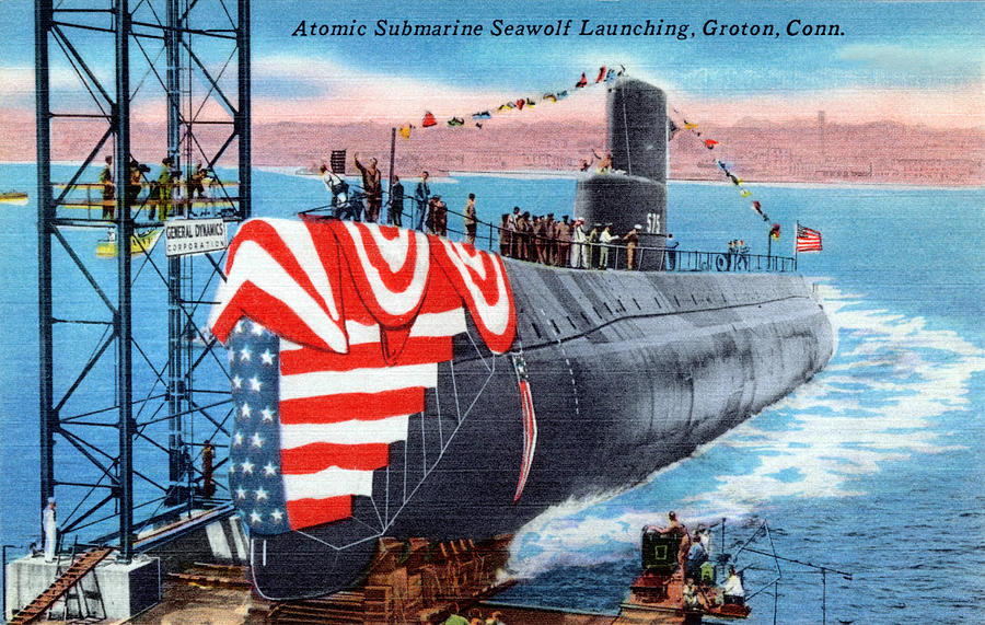 Atomic Submarine Seawolf Launching Painting by 