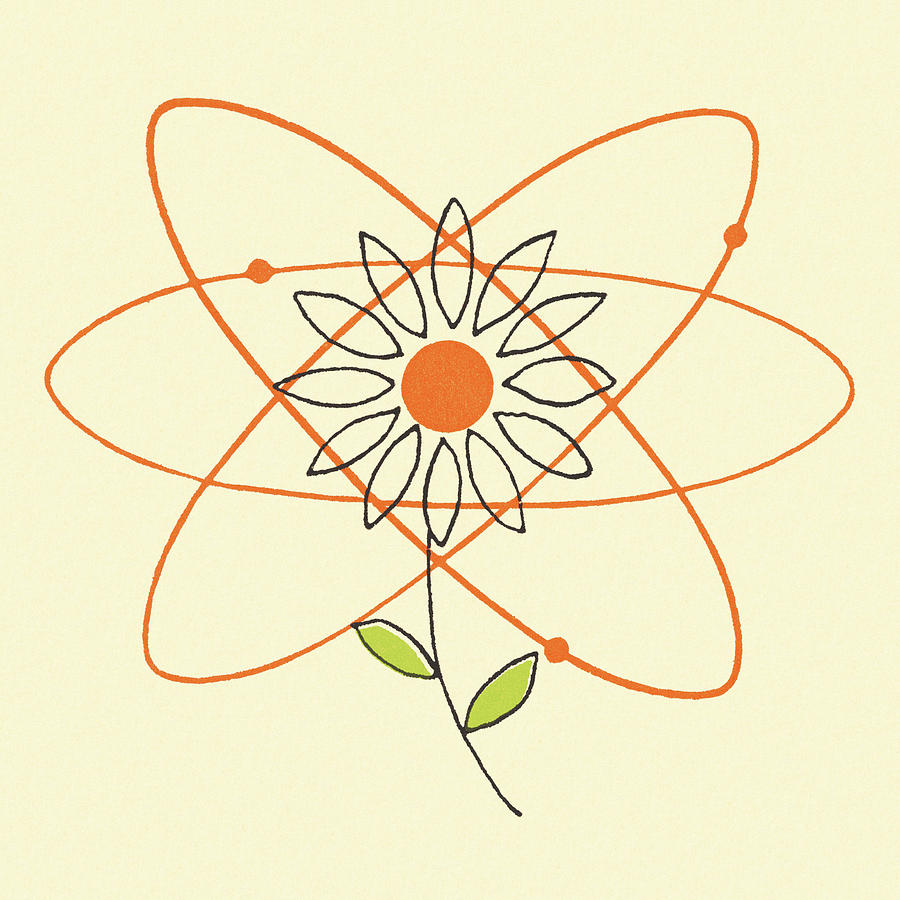 Vintage Drawing - Atomic Symbol and Flower by CSA Images
