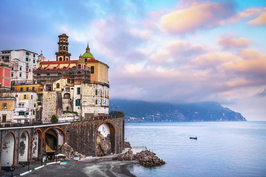 Atrani town in Amalfi coast, panoramic view. Italy Photograph by Stefano Orazzini