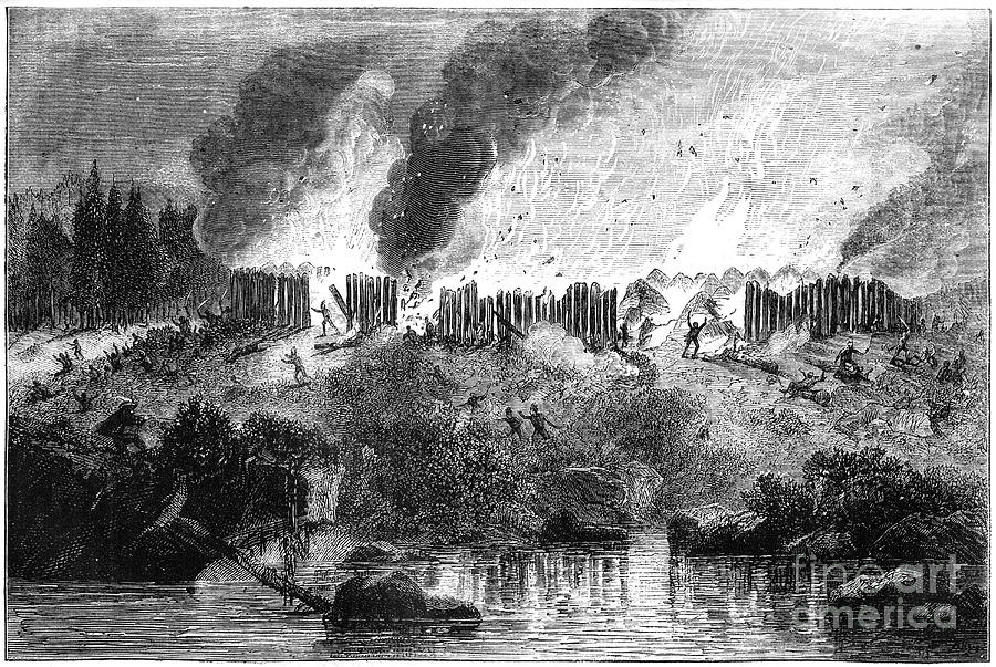 Attack On The Pequot Fort, 1637 C1880 Drawing by Print Collector
