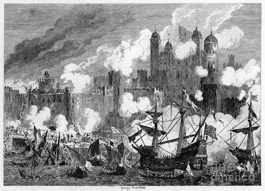 Attack Upon Saint Thomass Tower Drawing by Print Collector