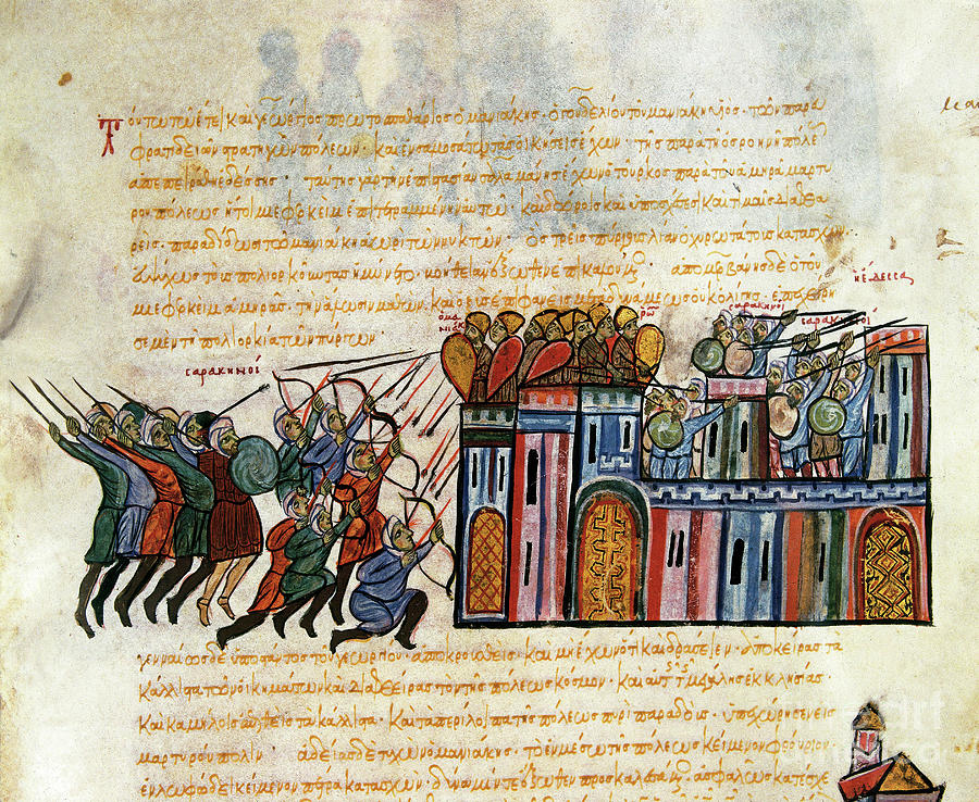 Attacking A Stronghold, Miniature From synopsis Historiarum, C.1126-1150, 12th Century Painting by John Scylitzes