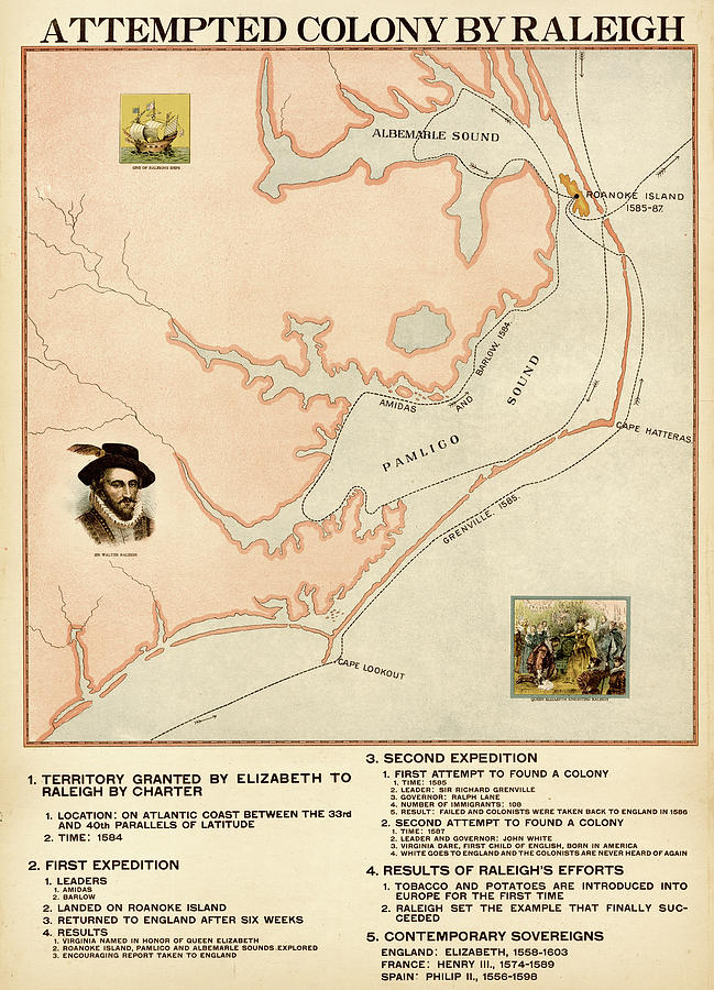 Map Painting - Attempted Colony by Raleigh by Unknown