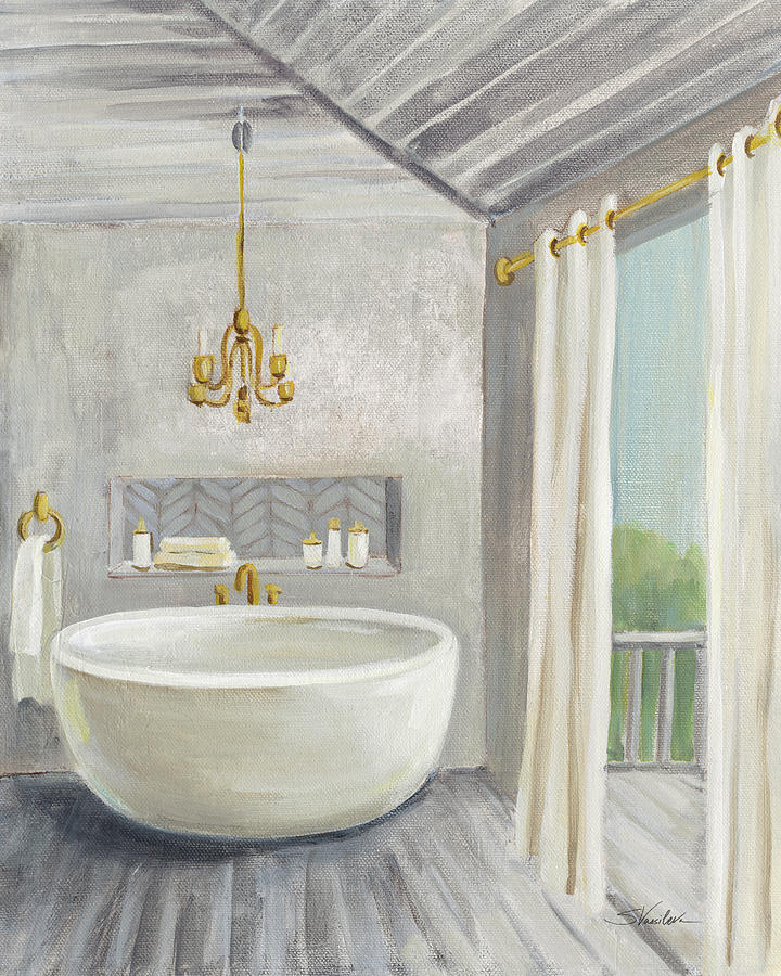 Cottage Painting - Attic Bathroom II Gray Wood by Silvia Vassileva