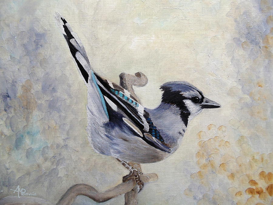 Blue Jay Painting - Attitude Derriere Blue Jay by Angeles M Pomata