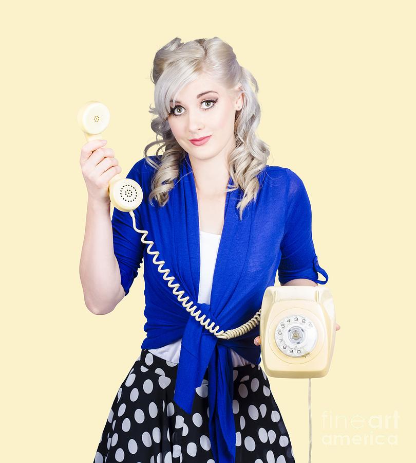 Attractive blond female secretary on vintage phone Photograph by Jorgo Photography
