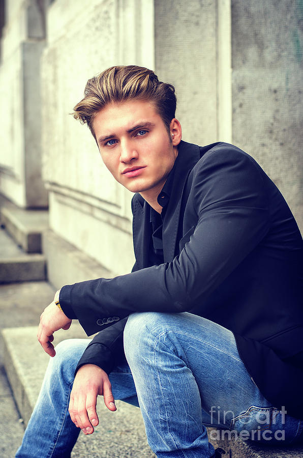 Portrait Of A Nice Young Attractive Man With Blue Eyes Stock Photo