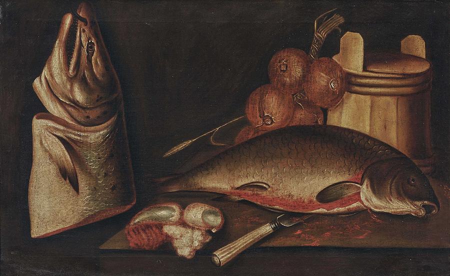 Fish Painting -  Attributed to PUTTER, PIETER DE A Still Life with Fish and Onions by Celestial Images