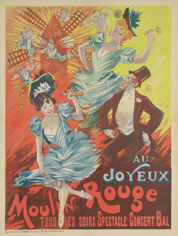 Vintage Painting - Au Joyeux Moulin Rouge Tous Les Soirs Spectacle Concert by G. Pescheux