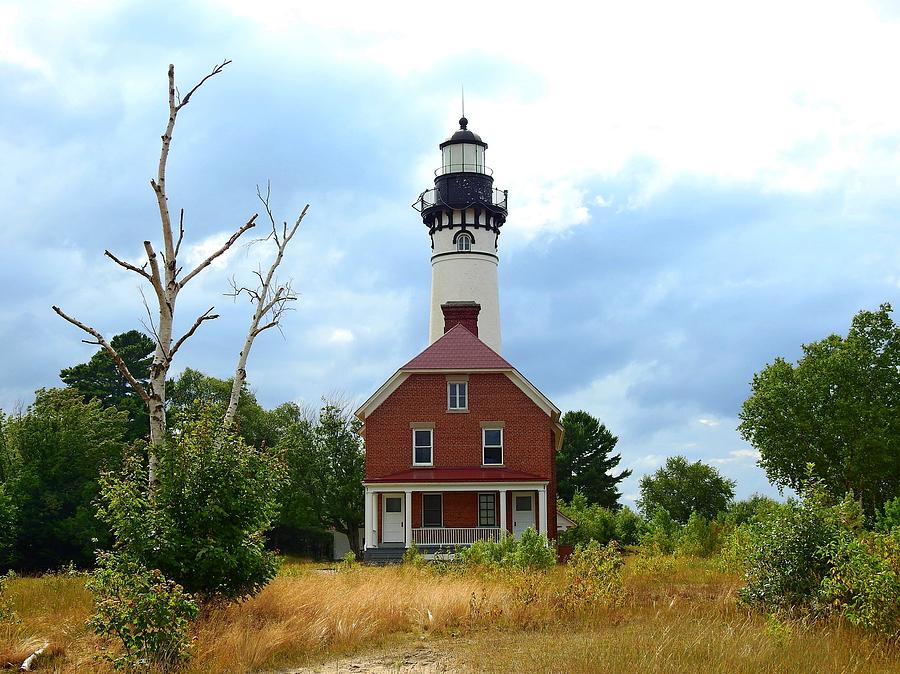 Au Sable Lighthouse With Dead Tree Photograph by Carmen Macuga