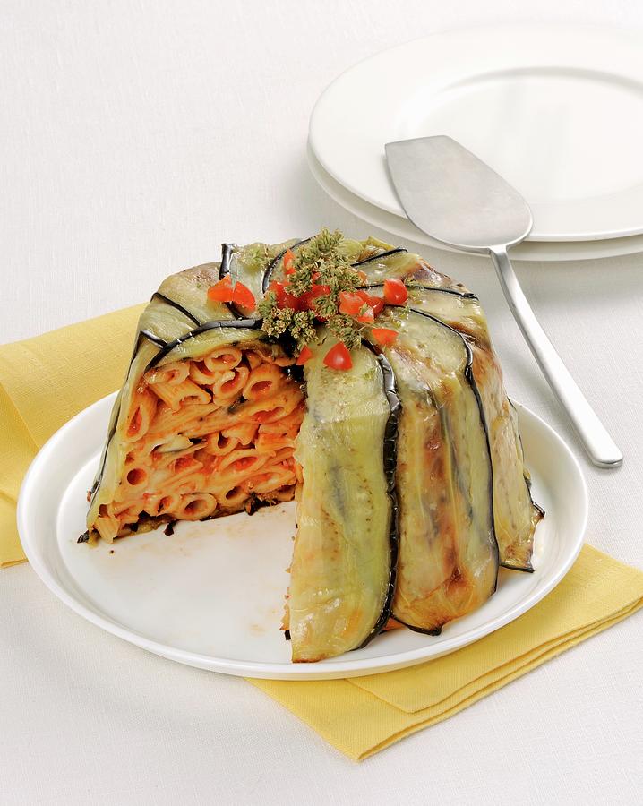 Aubergine And Pasta Timbale Photograph by Franco Pizzochero