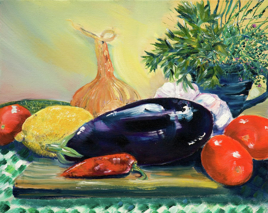 Aubergine Still Life Painting by Seeables Visual Arts
