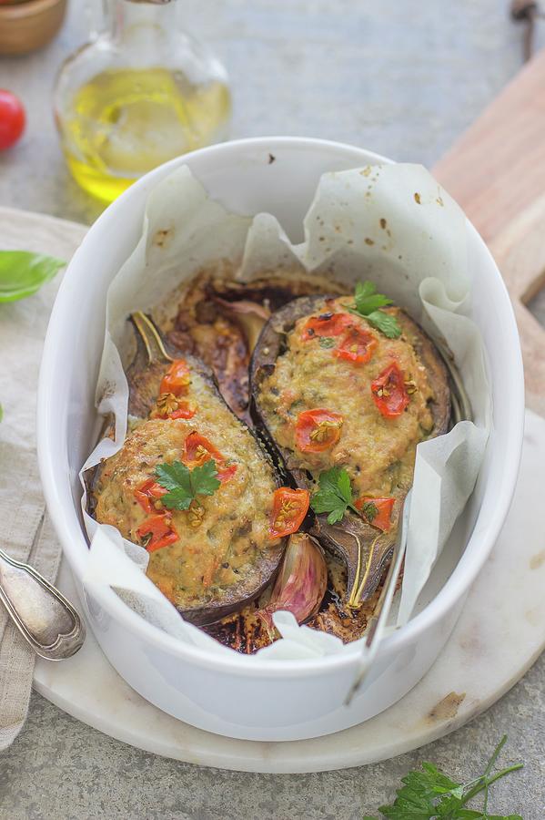 Aubergines Stuffed With Mince Photograph by Ileana Pavone