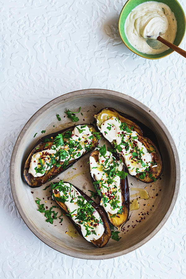 Aubergines With Tahini Yogurt Photograph by Hein Van Tonder - Fine Art ...