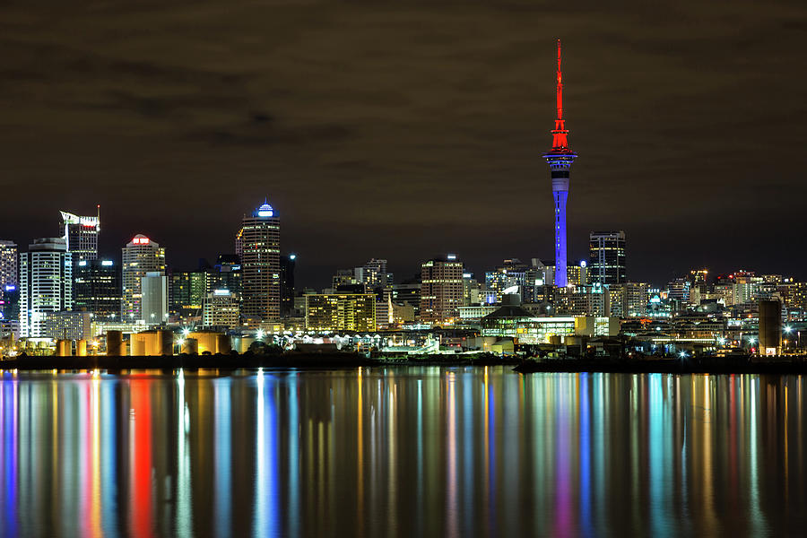 Auckland City At Night Photograph by Mike Mackinven