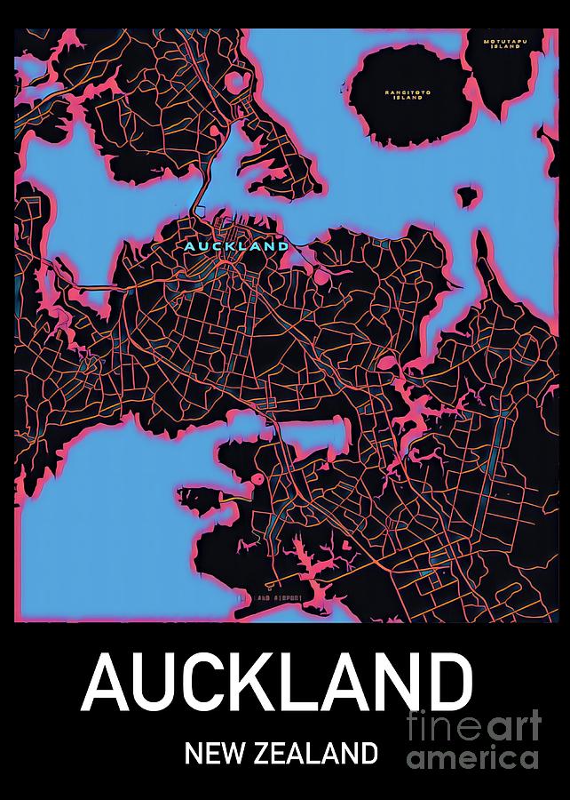 Auckland City Map Digital Art by HELGE Art Gallery