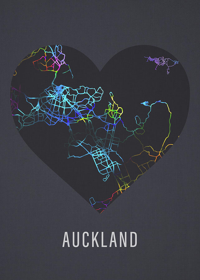 Auckland New Zealand City Heart Street Map Love Dark Mode - 