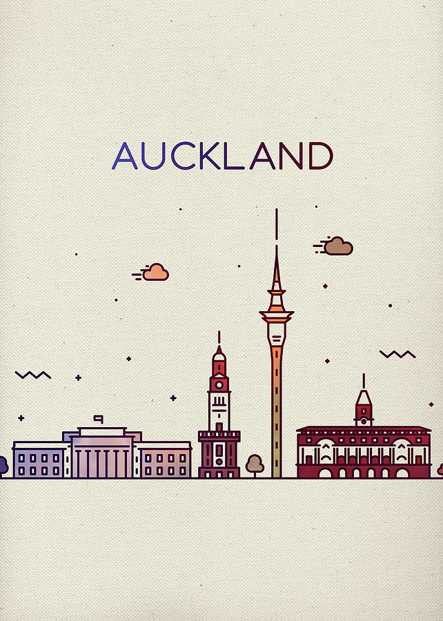 Auckland Mixed Media - Auckland New Zealand City Skyline Whimsical Fun Tall Bright Series by Design Turnpike Auckland Mixed Media - Auckland New Zealand City Skyline Whimsical Fun Tall Bright Series by Design Turnpike