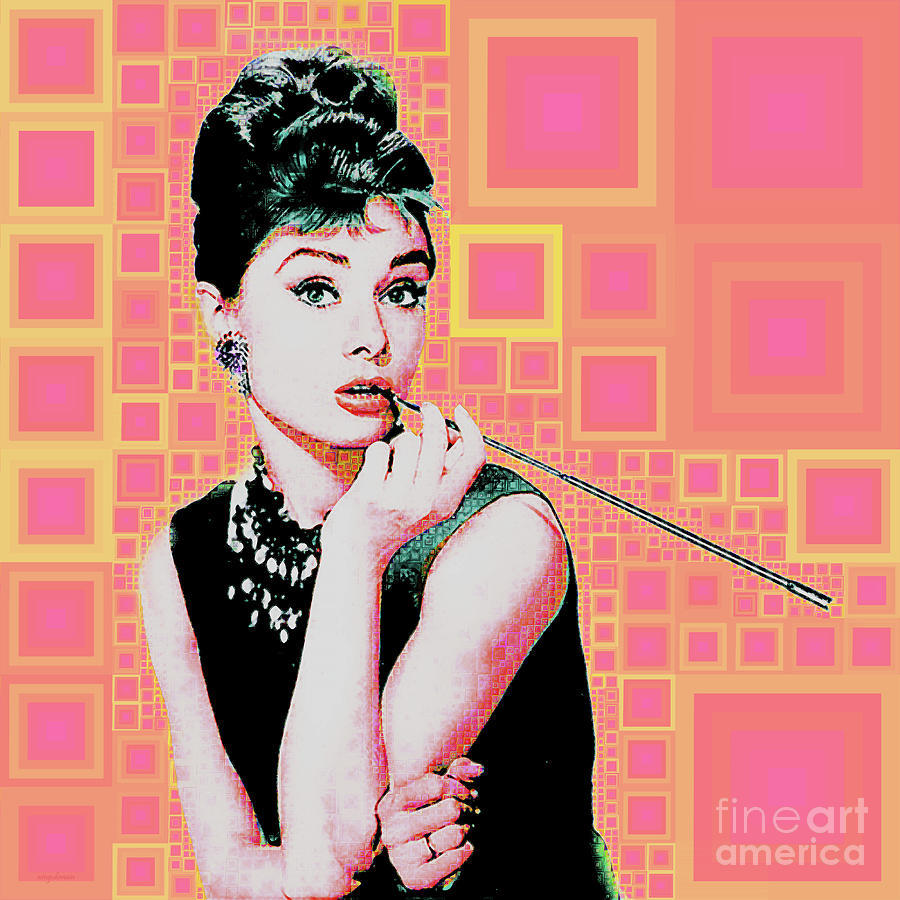 Audrey Hepburn Breakfast At Tiffanys in MCA Mid Century Abstract Squares 20190219 Photograph by Wingsdomain Art and Photography