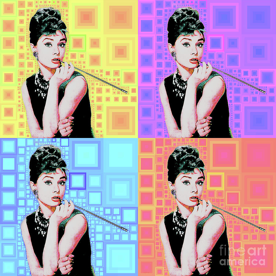 Audrey Hepburn Breakfast At Tiffanys in MCA Mid Century Abstract Squares Four 20190223 Photograph by Wingsdomain Art and Photography