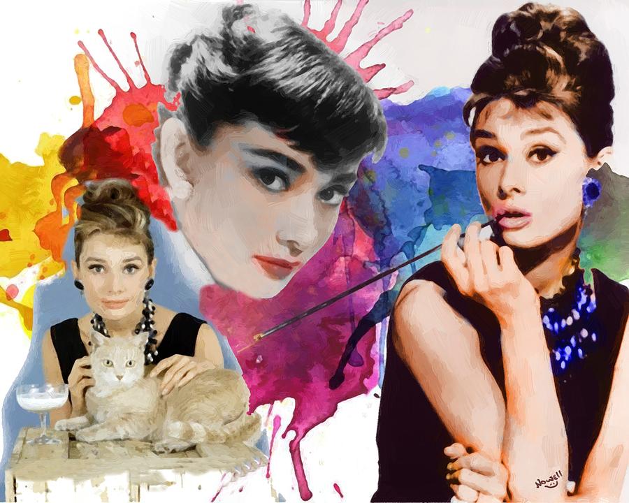 Breakfast At Tiffany's Painting - Audrey Hepburn Oil Painting Collage by Peter Nowell