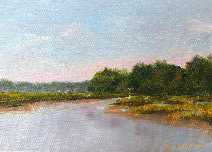 Marsh Painting - August 11, Mid Tide at MId Day by Rosie Phillips Marsh Painting - August 11, Mid Tide at MId Day by Rosie Phillips