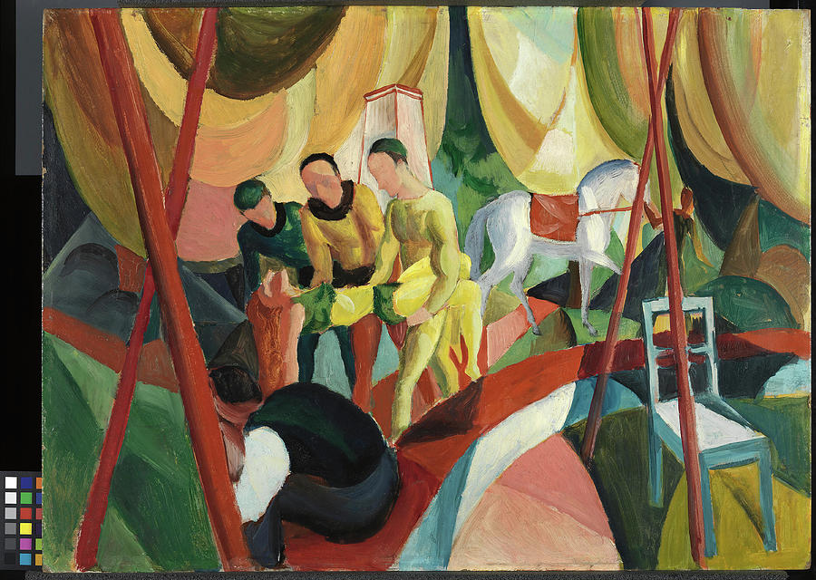 August Macke -Meschede, 1887-Perthes-les-Hurlus, 1914-. Circus -1913-. Oil on cardboard. 47 x 63.... Painting by August Macke -1887-1914-
