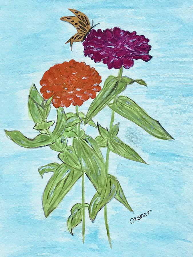 August Zinnias Painting by Colleen Casner