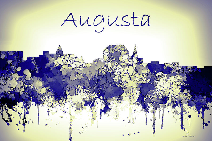 Augusta Digital Art - Augusta Maine skyline blue yellow by Marlene Watson
