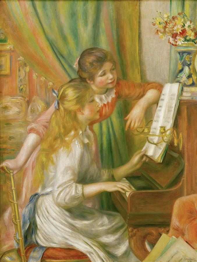 AUGUSTE RENOIR Jeunes filles au piano Young Girls at the Piano. Date/Period 1892. Painting. Painting by Pierre Auguste Renoir -1841-1919-