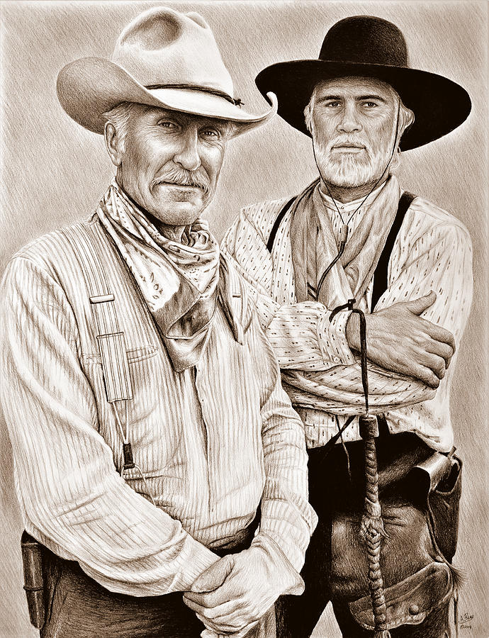 Augustus and Woodrow sepia Drawing by Andrew Read