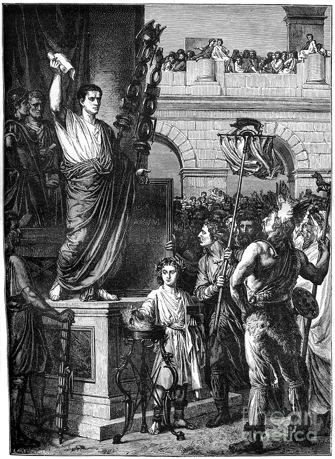 Augustus Presents The Constitution Drawing by Print Collector
