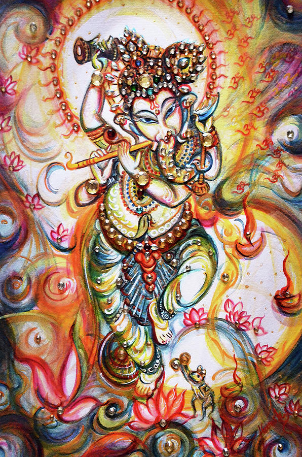Aum Ganesha - Flute Playing. Painting