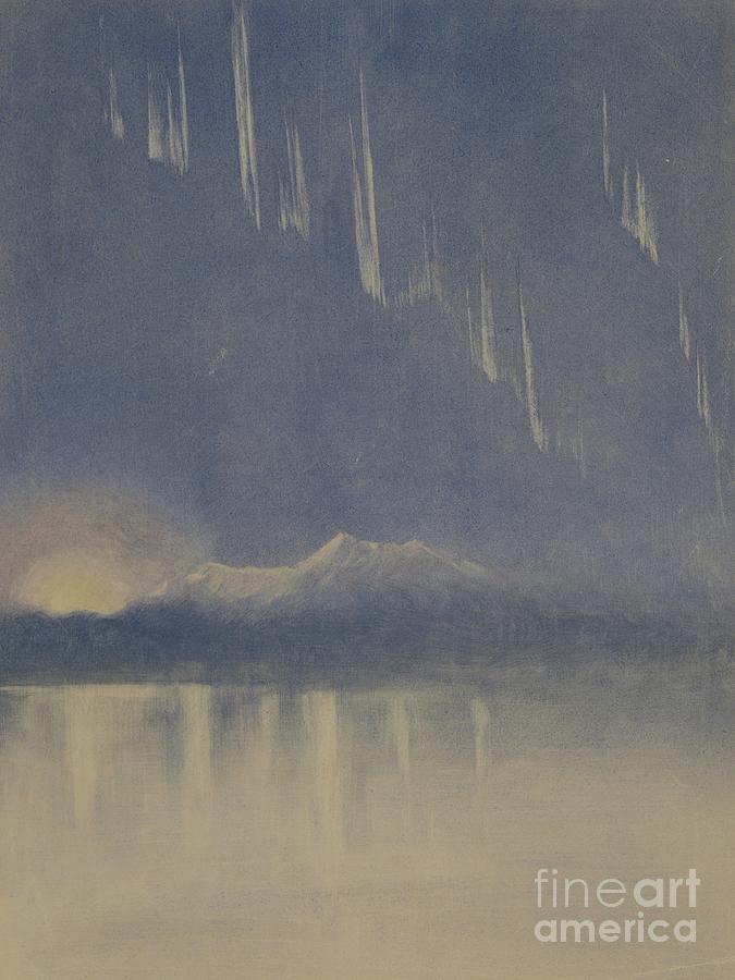 Aurora And Sunset Seen Across Mcmurdo Sound From Hut Point Painting by Edward Adrian Wilson